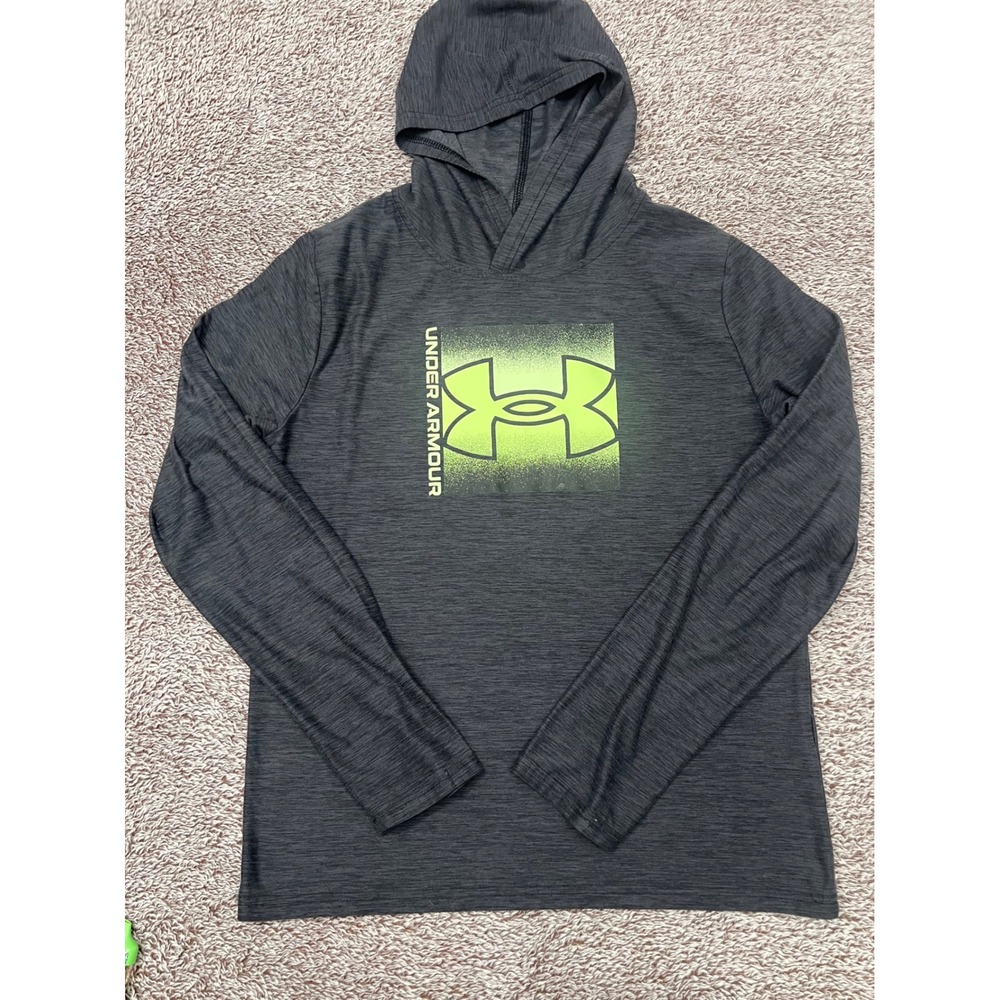 Under Armour Boys YXL Charcoal Gray Neon Logo Lightweight Performance Hoodie